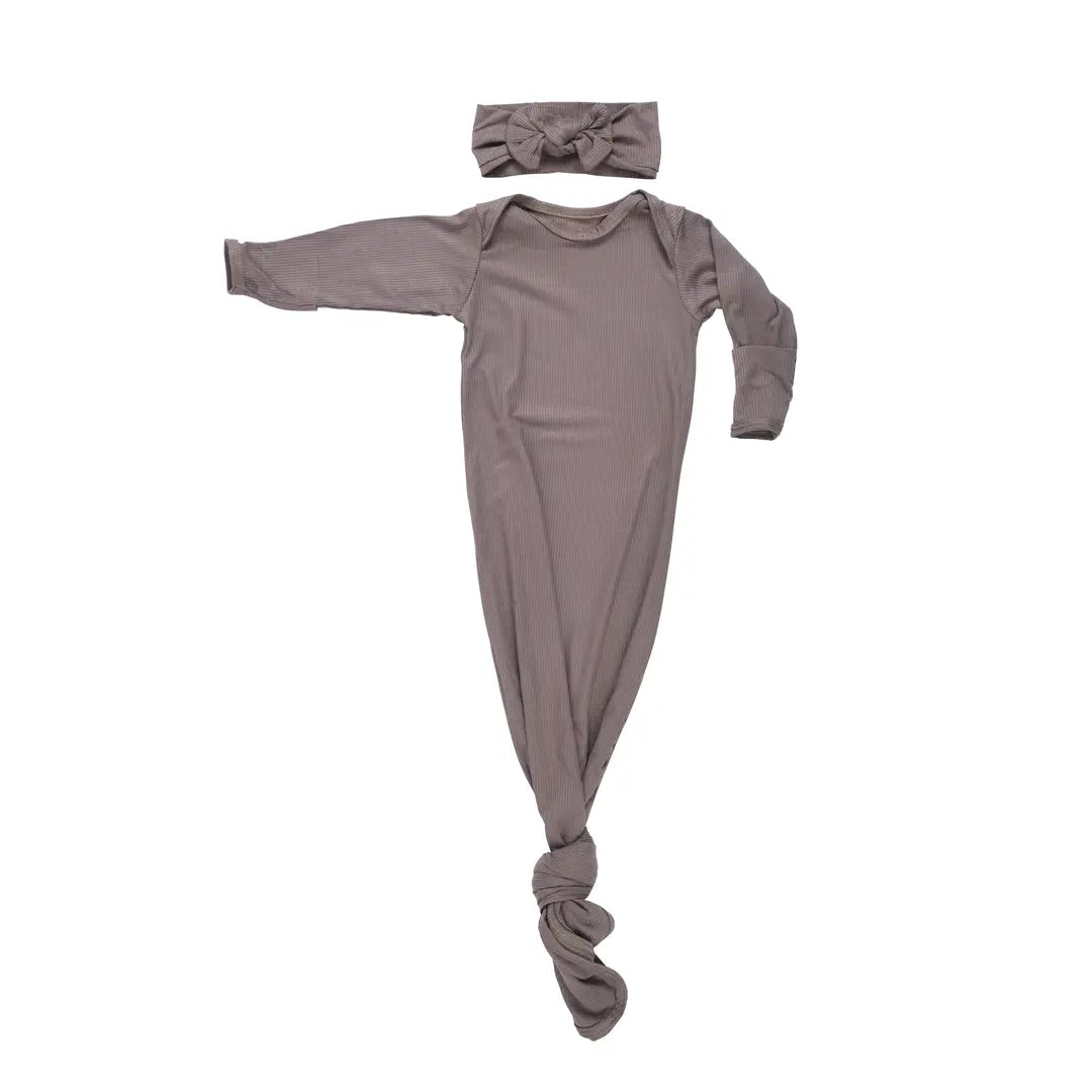 Cocoa Brown Ribbed Knotted Gown + Bow
