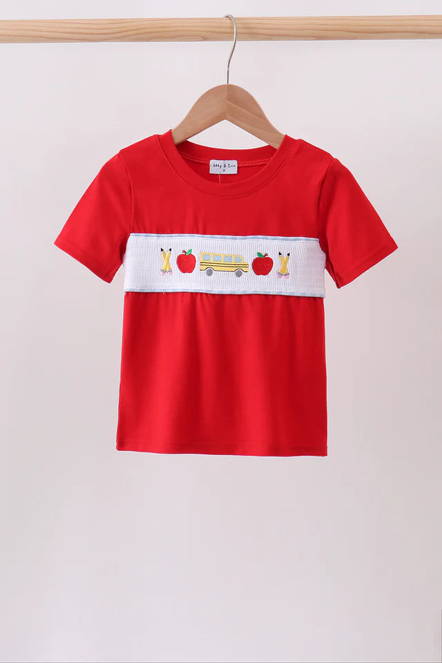 Red School Bus Smocked Top