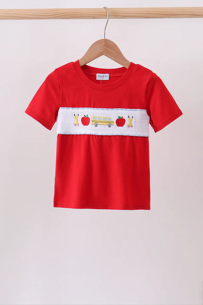 Red School Bus Smocked Top
