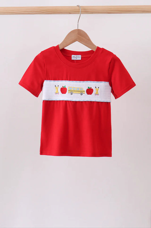 Red School Bus Smocked Top