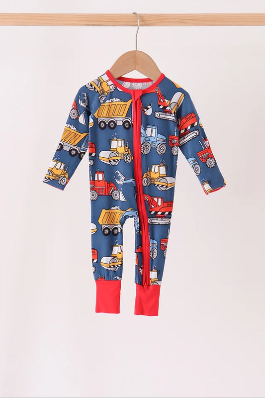 Navy Tractor Print Bamboo Pajamas