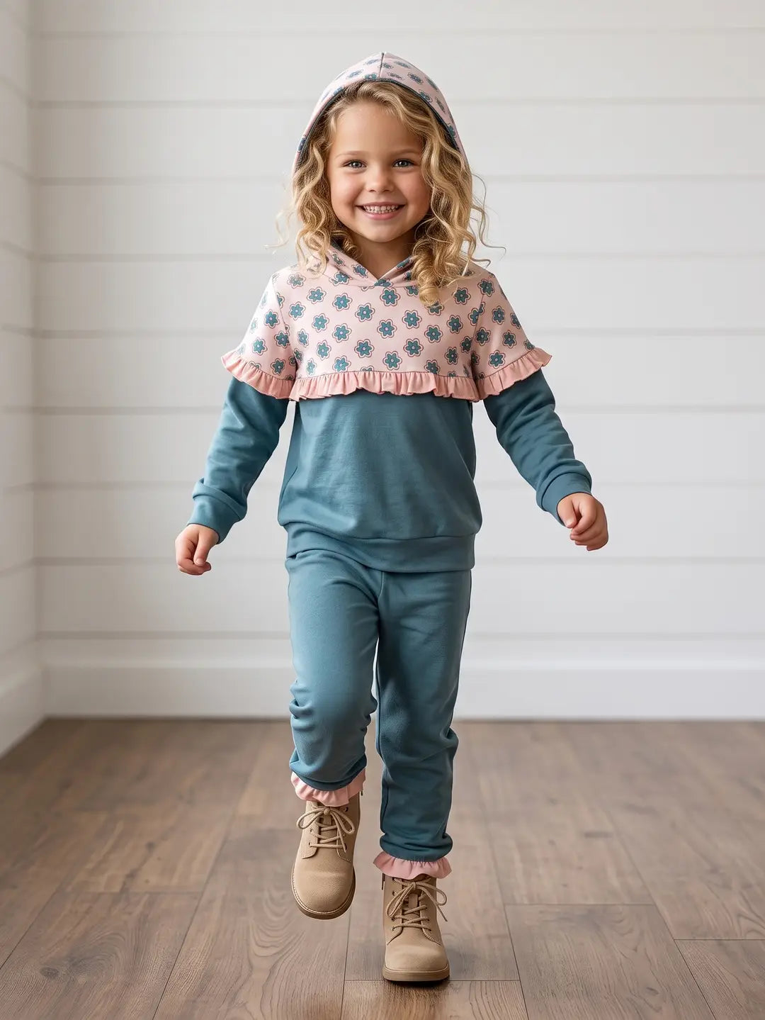 Teal Bloom Floral Hooded Sweat Set
