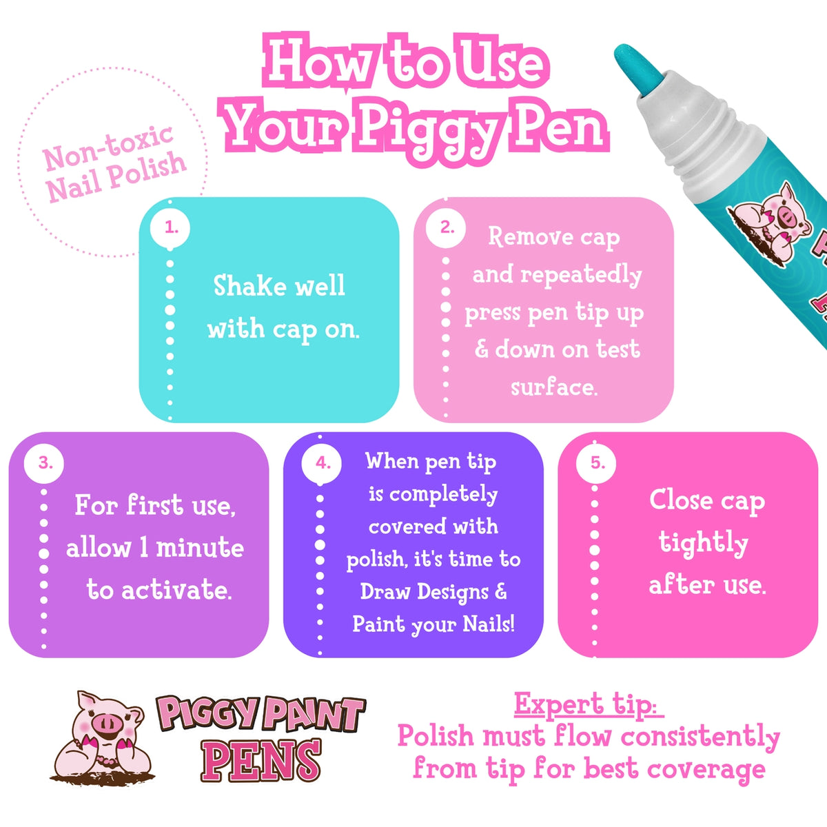 Giggly Green Piggy Paint Pen Non-Toxic Kids Nail Polish