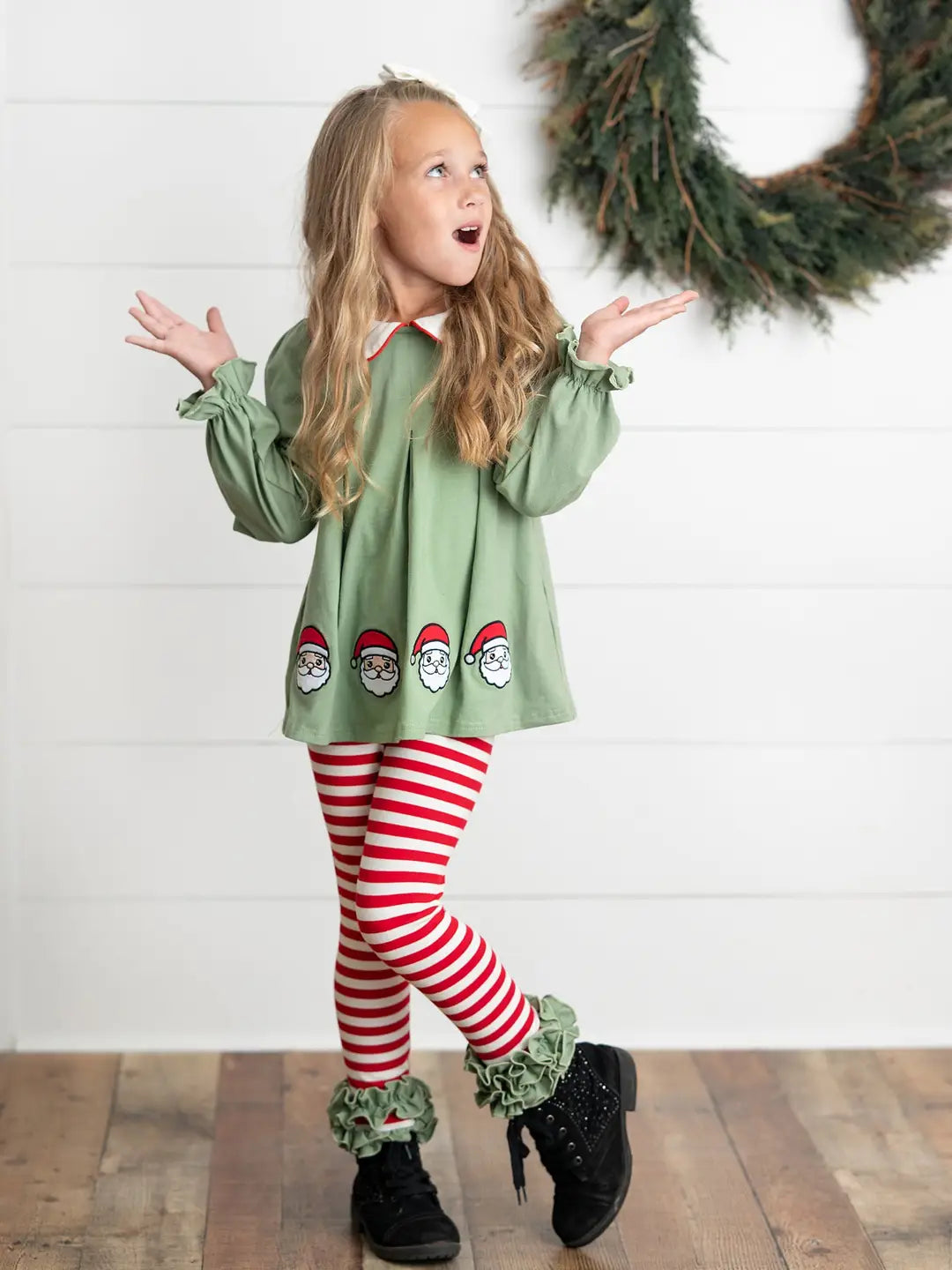 Candy Cane Stripe Santa Ruffle Legging Set