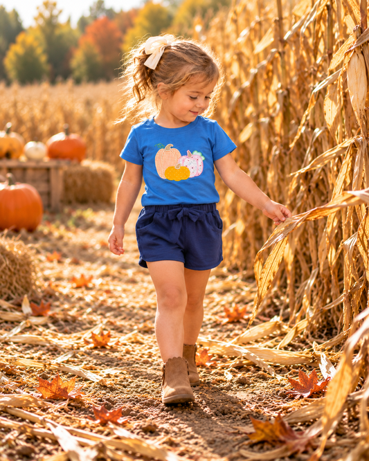 Blue Patchwork Pumpkin Tee