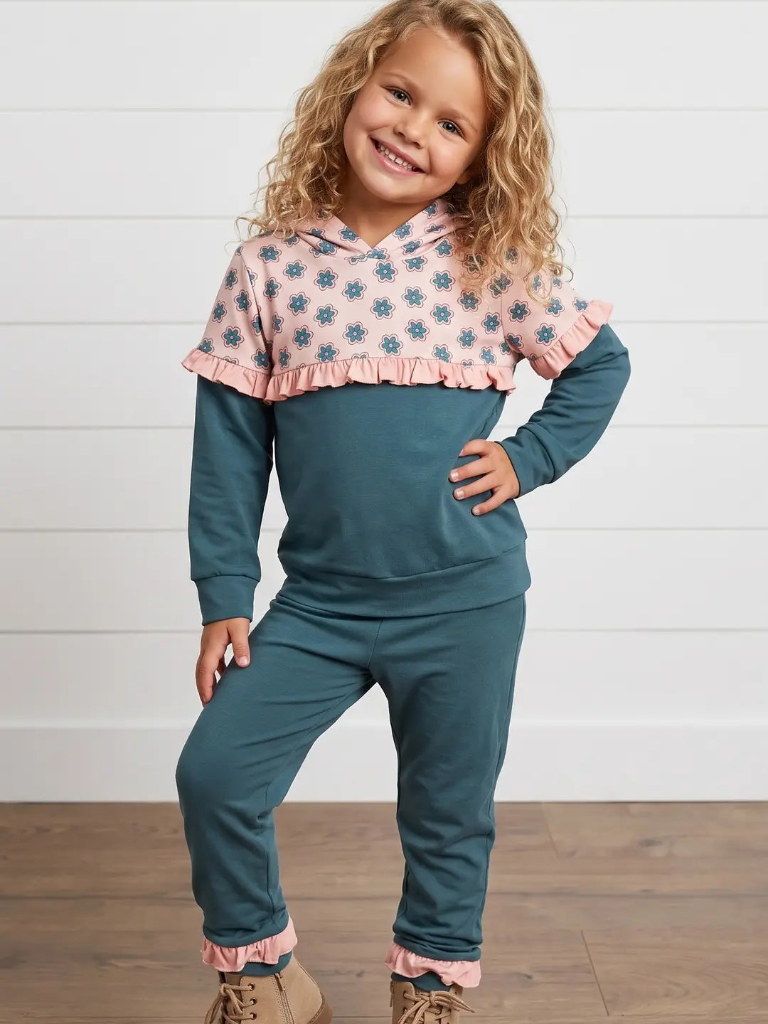 Teal Bloom Floral Hooded Sweat Set