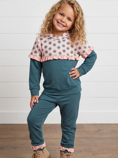 Teal Bloom Floral Hooded Sweat Set