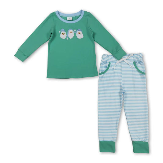 Green Santa Striped Set