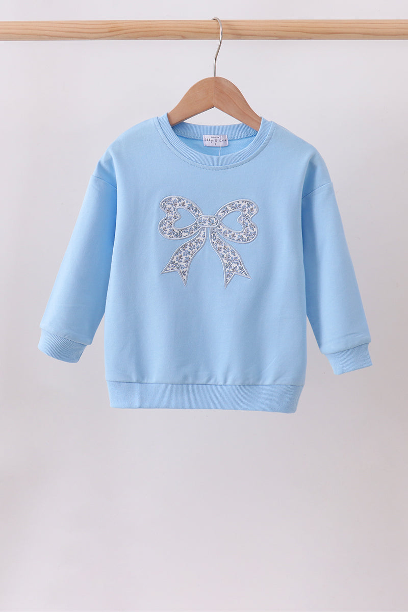 Blue Floral Bow Sweatshirt