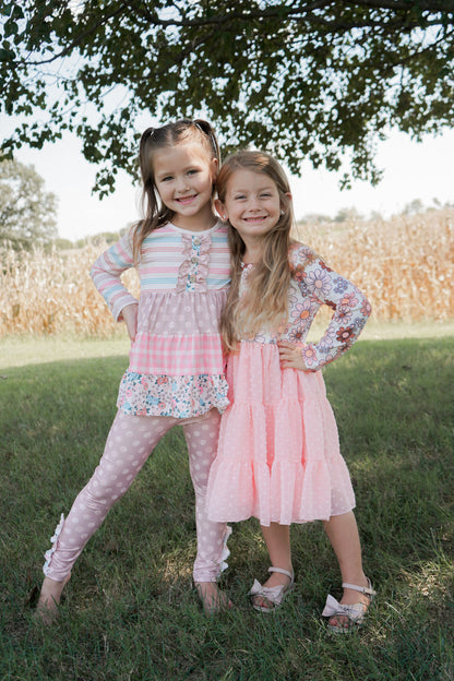 Girls Sand Floral 3 Tiered Fall Ruffle Button Legging Set