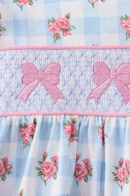 Blue Bow Smocked Gingham Pant Set
