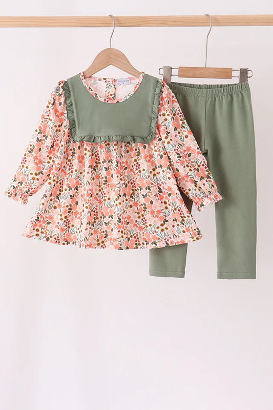 Green Floral Ruffle Pant Set