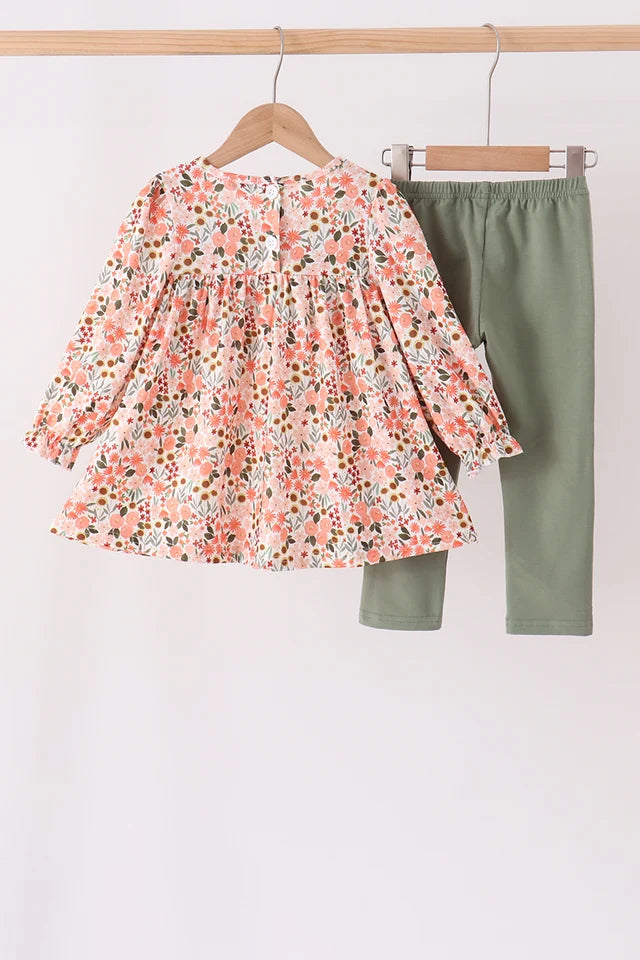Green Floral Ruffle Pant Set