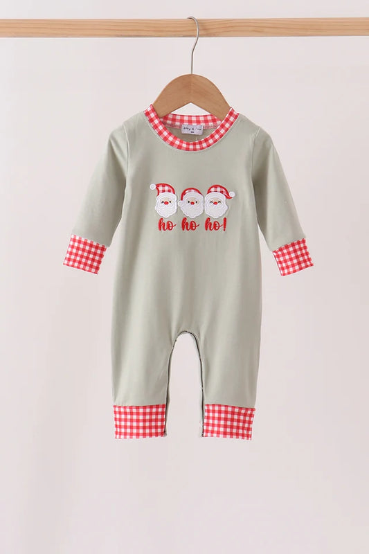 Sage Santa Applique Gingham Romper