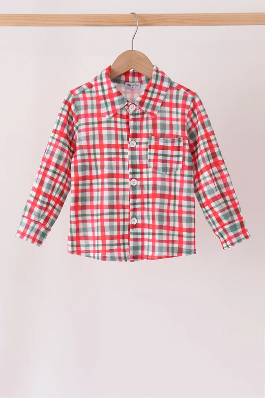 Red Plaid Pocket Button Down Shirt
