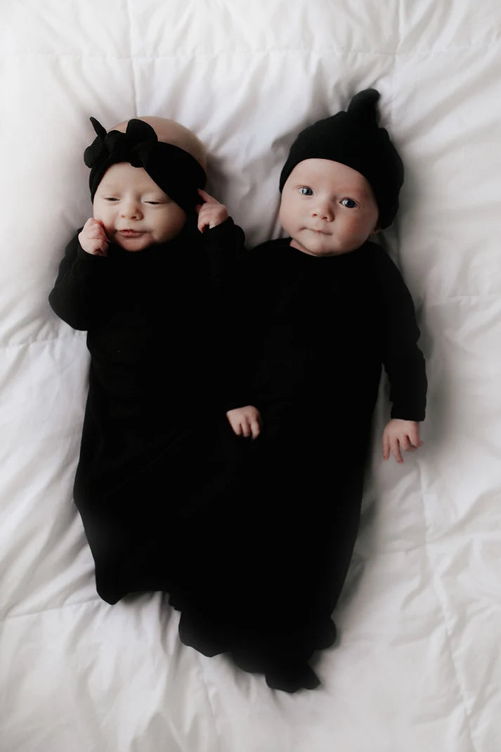 Black Ribbed Knotted Gown + Bow