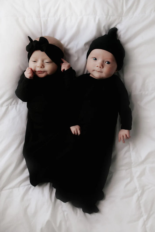 Black Ribbed Knotted Gown + Hat