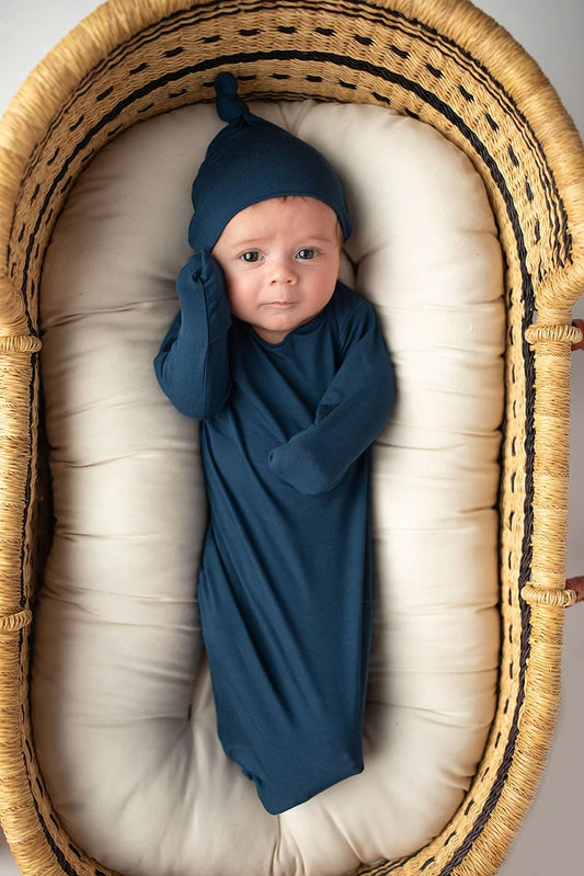 Navy Knotted Gown + Hat