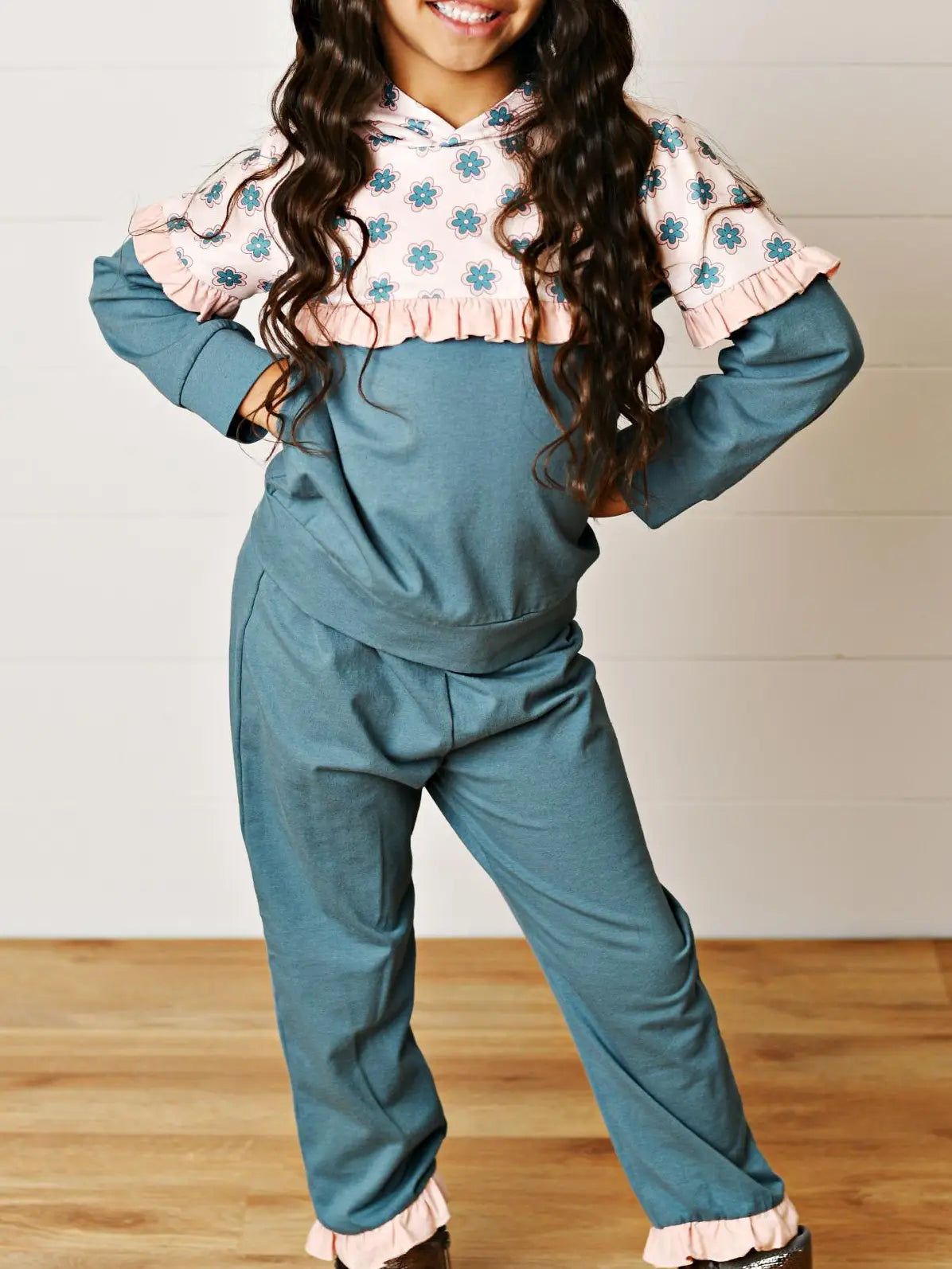 Teal Bloom Floral Hooded Sweat Set