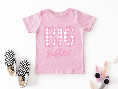 Pre Order Big Sister Tee - Pink Gingham