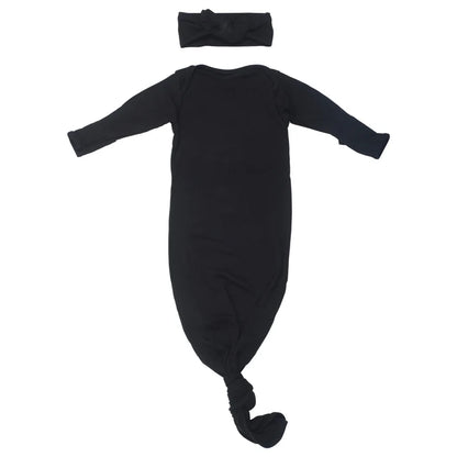 Black Ribbed Knotted Gown + Bow