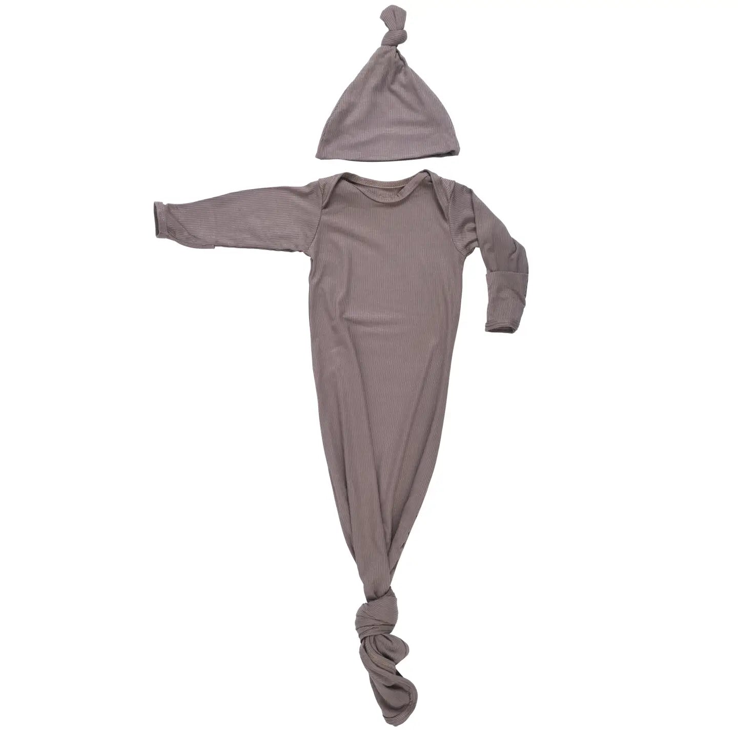 Cocoa Brown Ribbed Knotted Gown + Hat