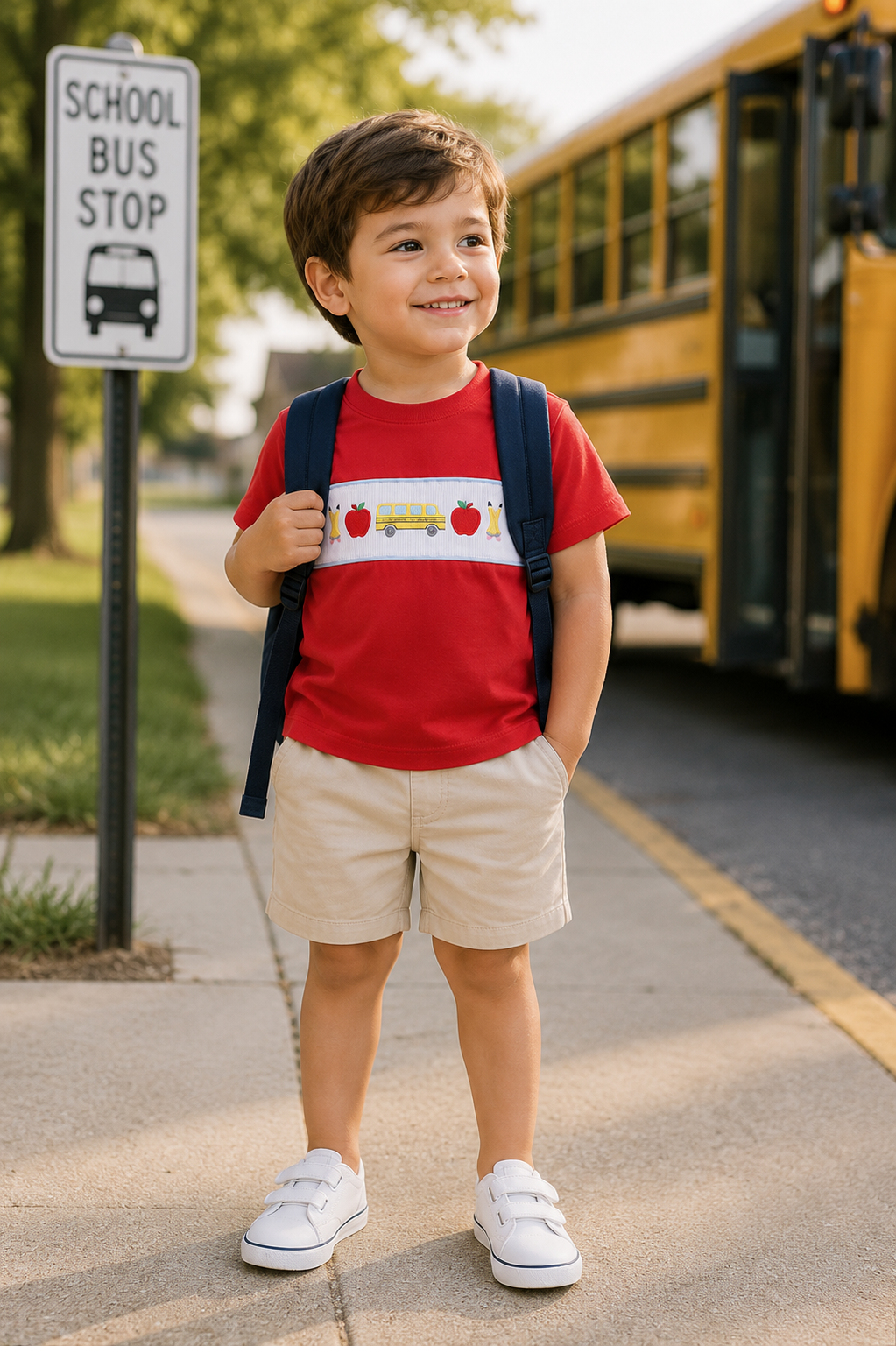 Red School Bus Smocked Top