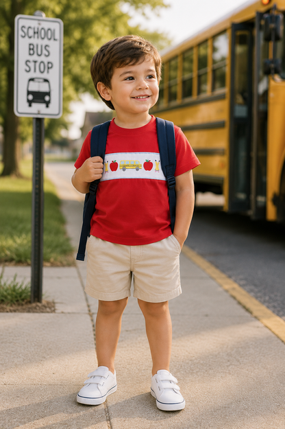 Red School Bus Smocked Top