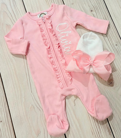 Pre Order Embroidered Ruffle Zipper Sleeper