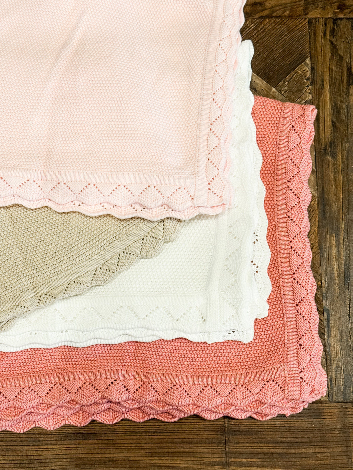 Pre Order Embroidered Knit Scalloped Edge Baby Blanket