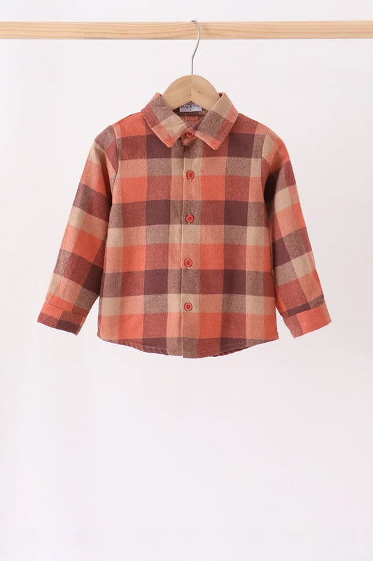 Rust Plaid Button Down Shirt