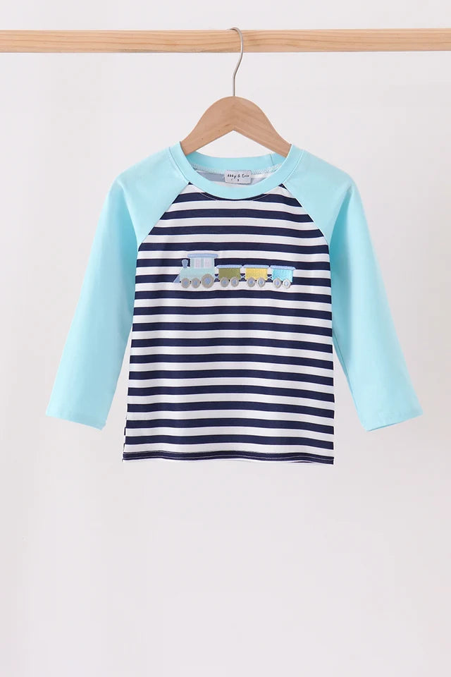 Blue Train Embroidered Stripe Top